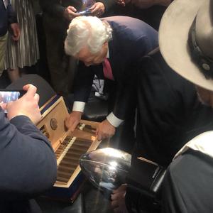 Preview thumbnail for Robert Kraft handing out Padrons after the win.