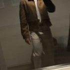 Preview thumbnail for Should I pair this outfit with black or white shoes? The pants are beige, shirt is white and jacket is brownish. Thanks!