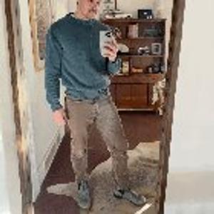 Preview thumbnail for Vintage sweater, brown straight fit jeans, and blundstones. Going for a rugged charm. 